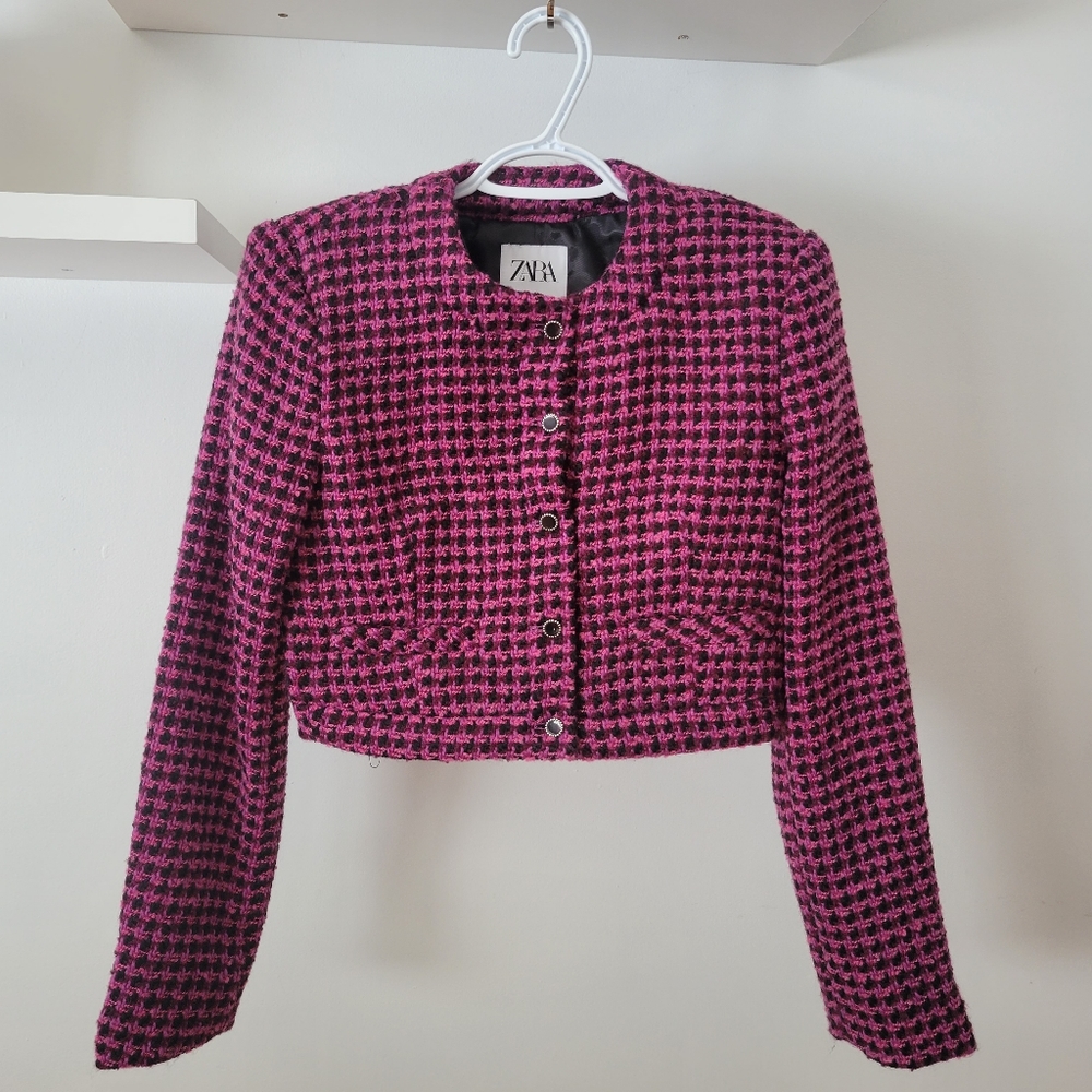 Zara Pink and Black Houndstooth Jacket